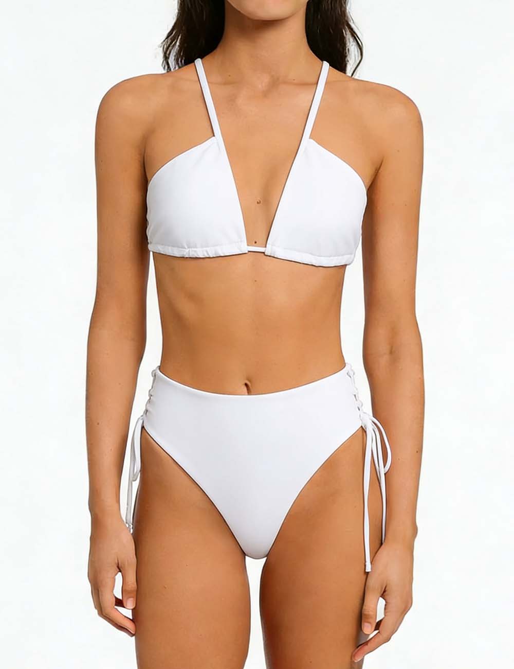 Ladies Solid Color Shoulder String Tie Bikini Set 8BK3WST317