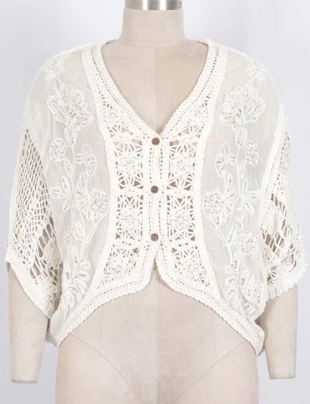 Ladies Boho Embroidery Crochet Knit Kimono Sleeves Cardigan