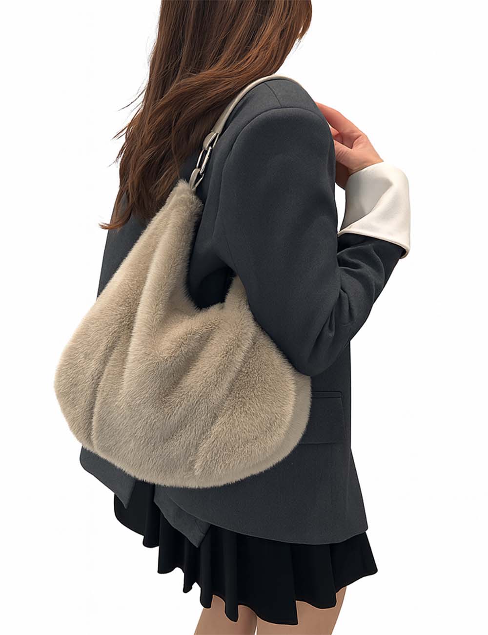 Ladies Faux Mink Fur Handbag Shoulder Tote Bag