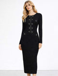 Ladies Star Beaded Tweed Knit Bodycon Midi Dress