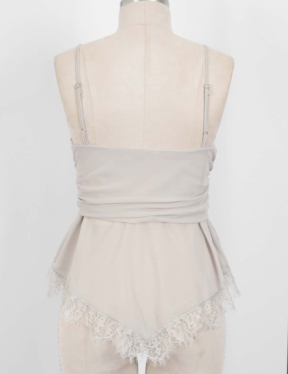 Ladies Sheer Mesh Lace Hem Spaghetti Strap Cami Top