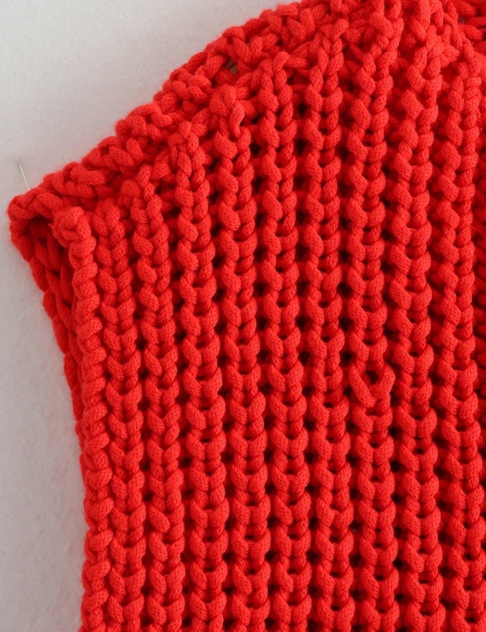Ladies Button Front Chunky Knit Crop Sweater Vest