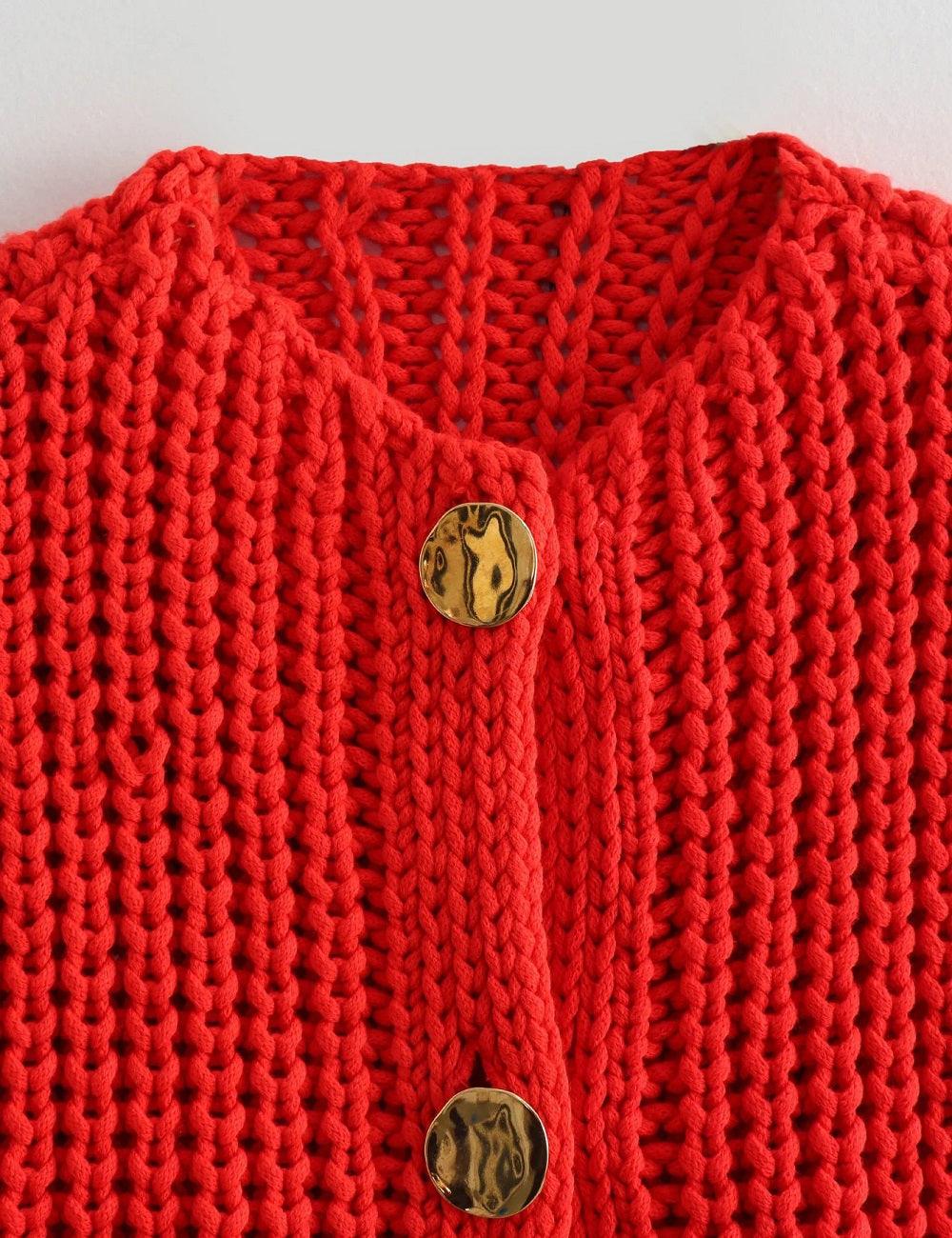 Ladies Button Front Chunky Knit Crop Sweater Vest