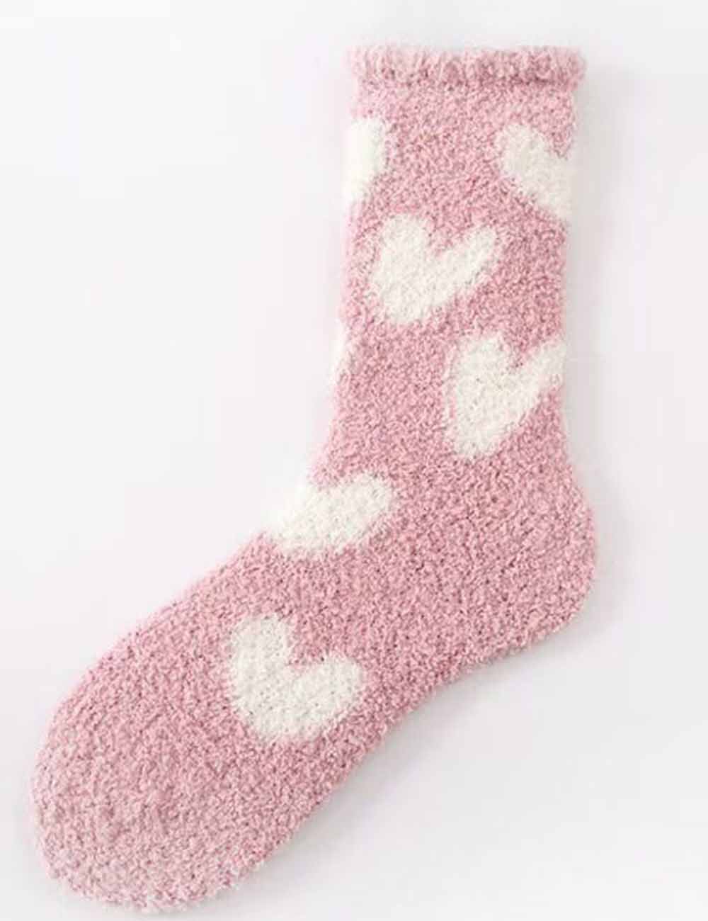 Ladies Valentine Heart Pattern Fuzzy Lounge Slipper Socks