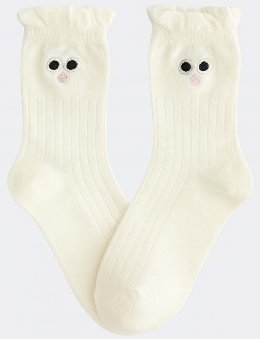 Ladies Cartoon Embroidery Midi Calf Knit Socks