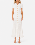 Ladies Chic Ribbed Polo Collar Short Sleeves Maxi Dress