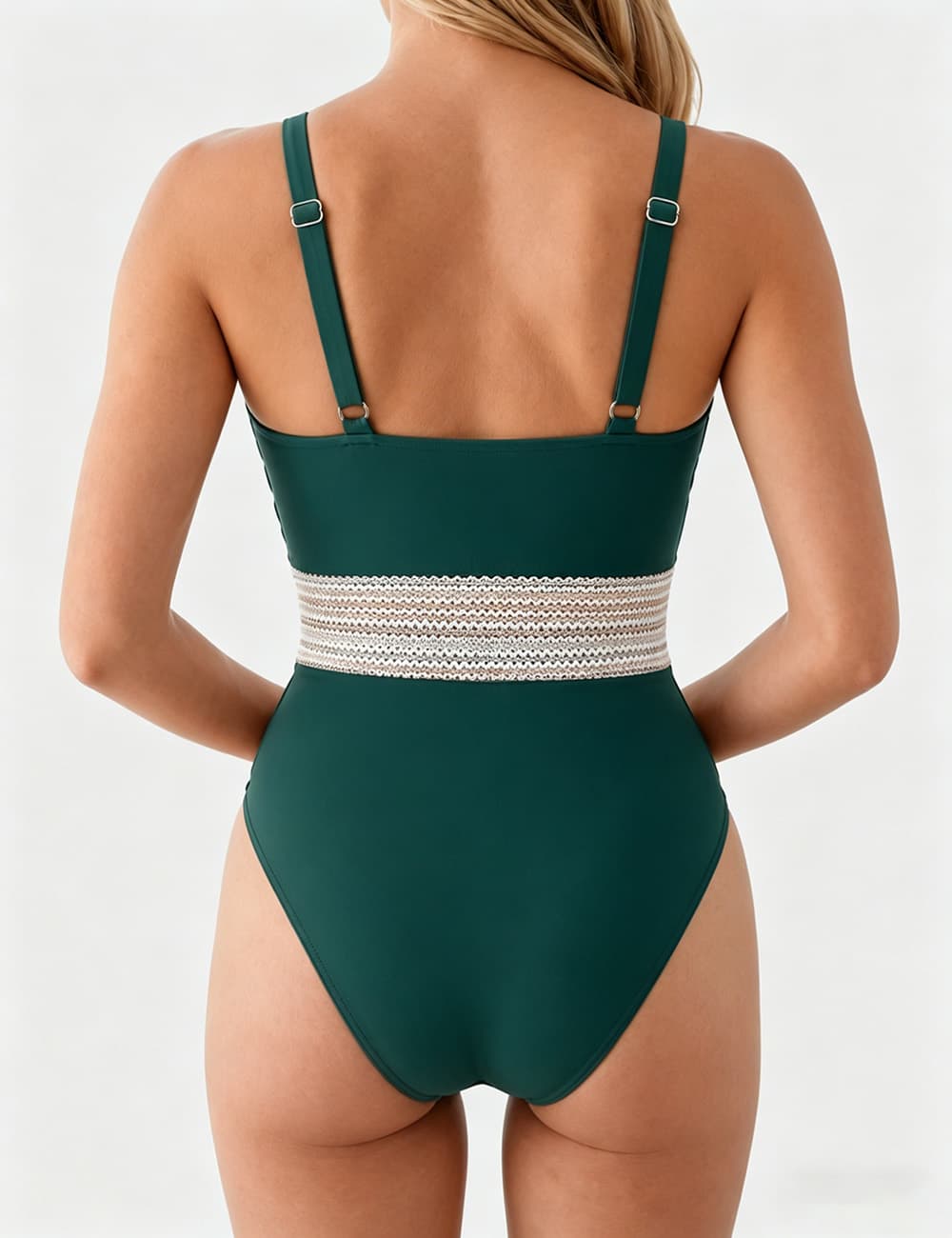 Ladies Deep V-Neck Adjustable Side Drawstring One Piece Swimsuit