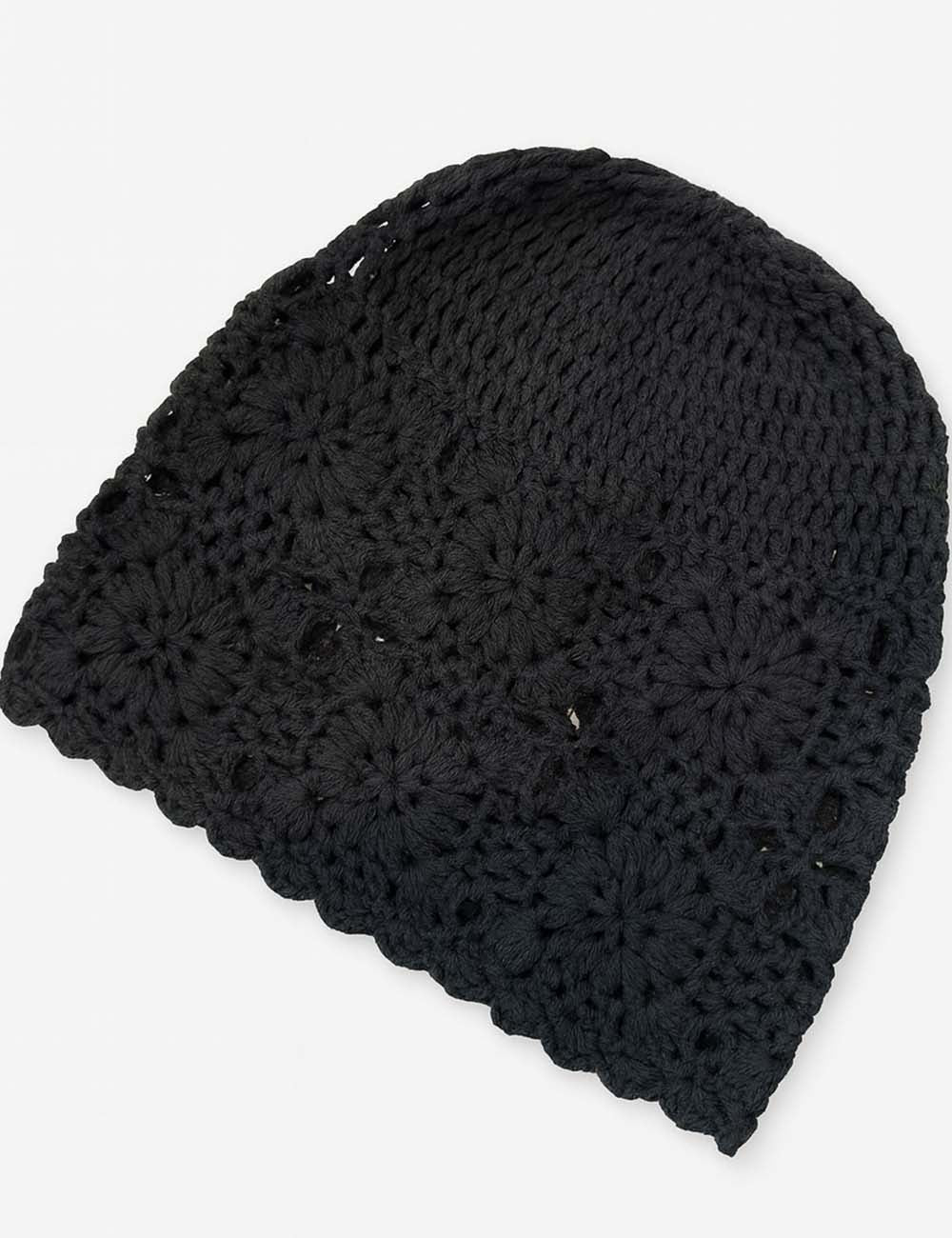Ladies Boho Crochet Knit Floral Hollow Out Skull Cap Hat