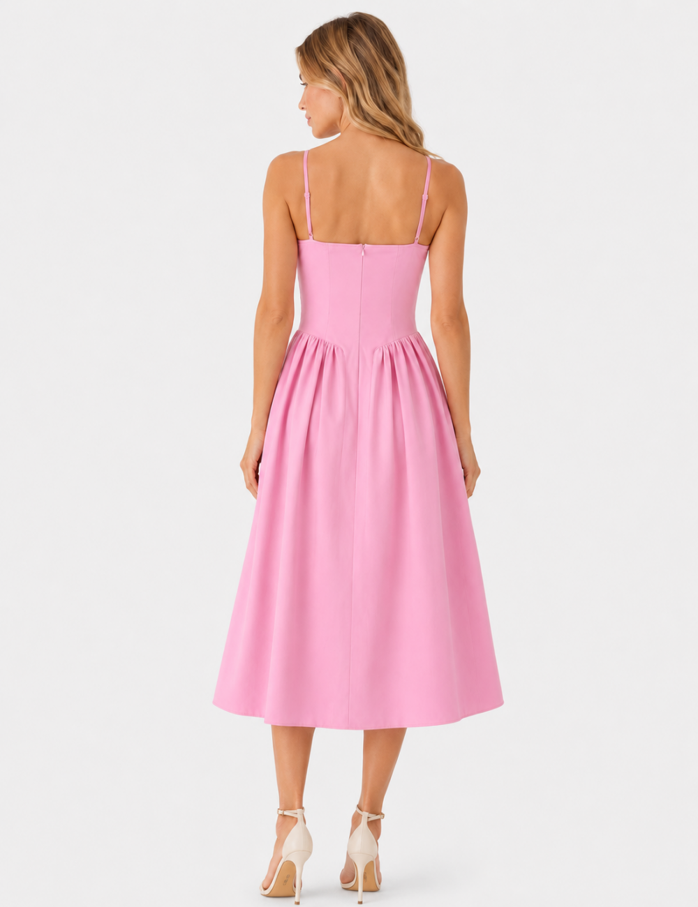 Ladies Chic Sweetheart Neck Corset Spaghetti Strap Midi Dress