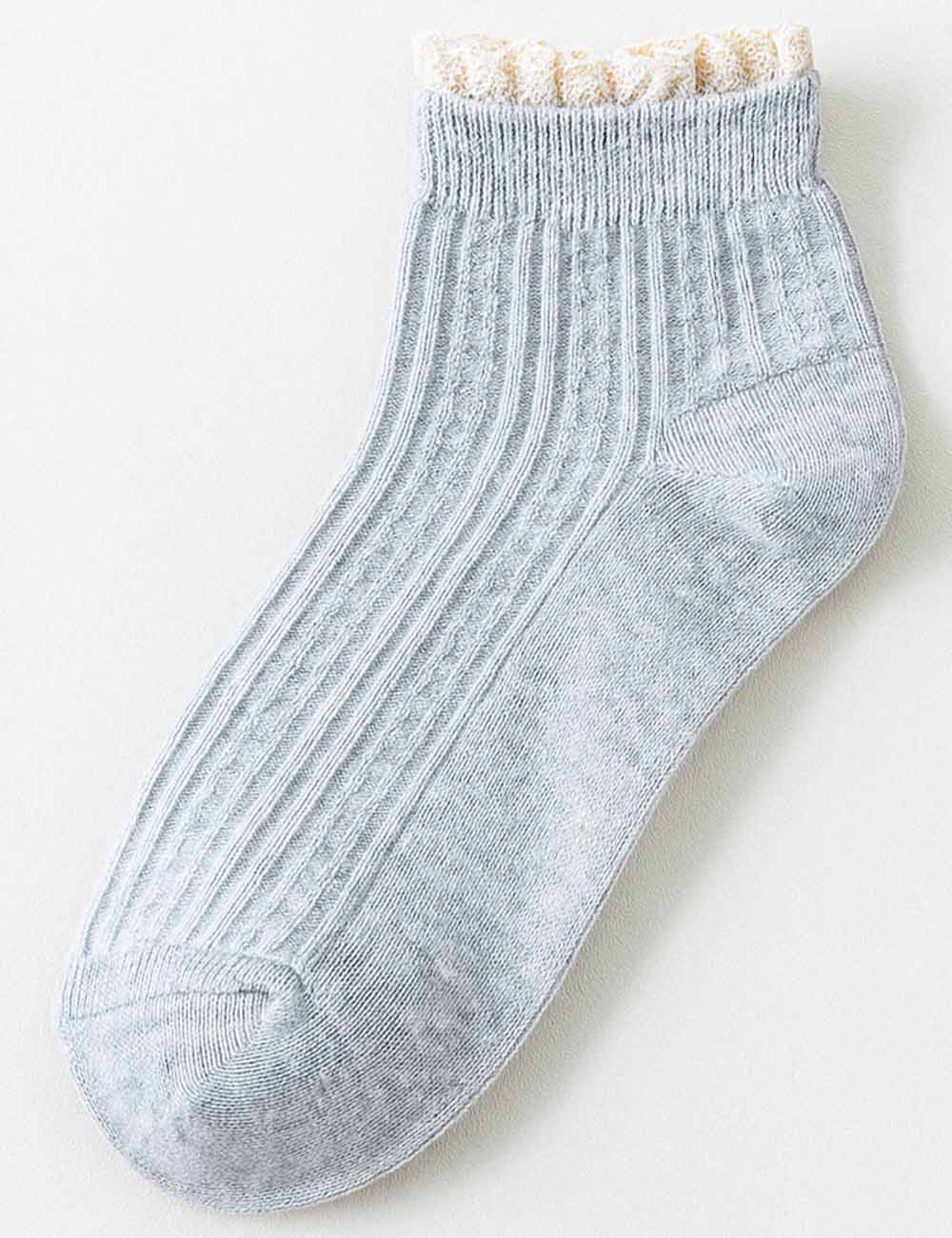 Ladies Lace Trim Ribbed Knit Ankle Crew Socks