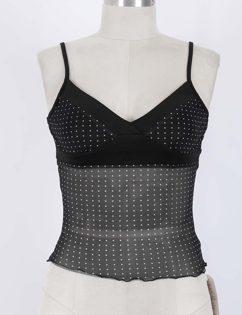 Ladies Rhinestone V-Neck Sheer Mesh Cami Top