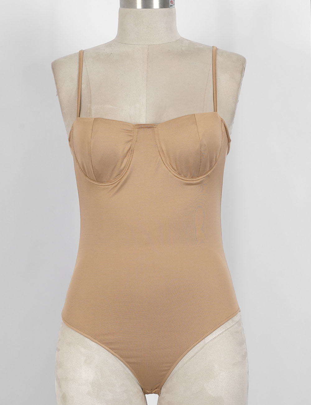 Ladies Chic Solid Color Underwire Spaghetti Strap Sleeveless Bodysuit