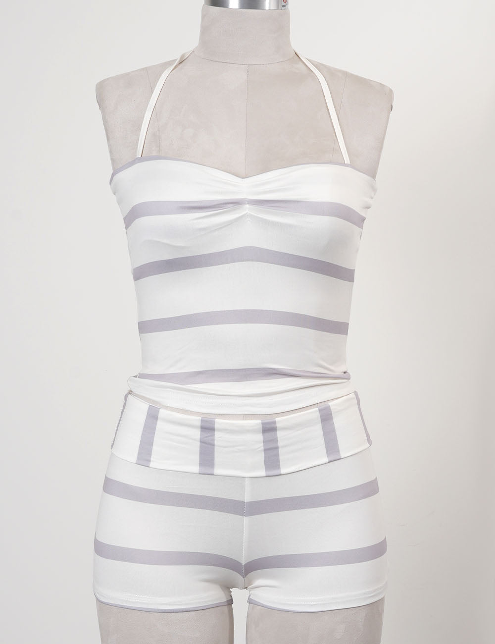 Ladies Chic Striped Halter Top & Foldover Shorts Matching Set