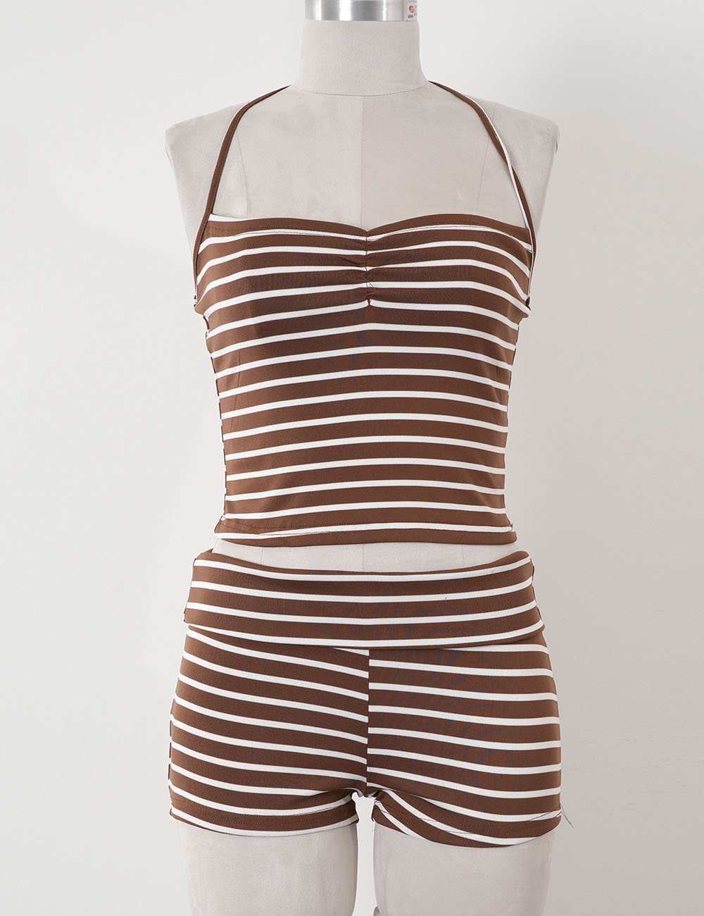 Ladies Chic Striped Halter Top & Bodycon Shorts Matching Set