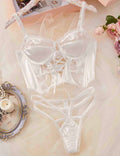 Ladies Floral Embroidery See Through 2PCS Lingerie Set 8HF4256