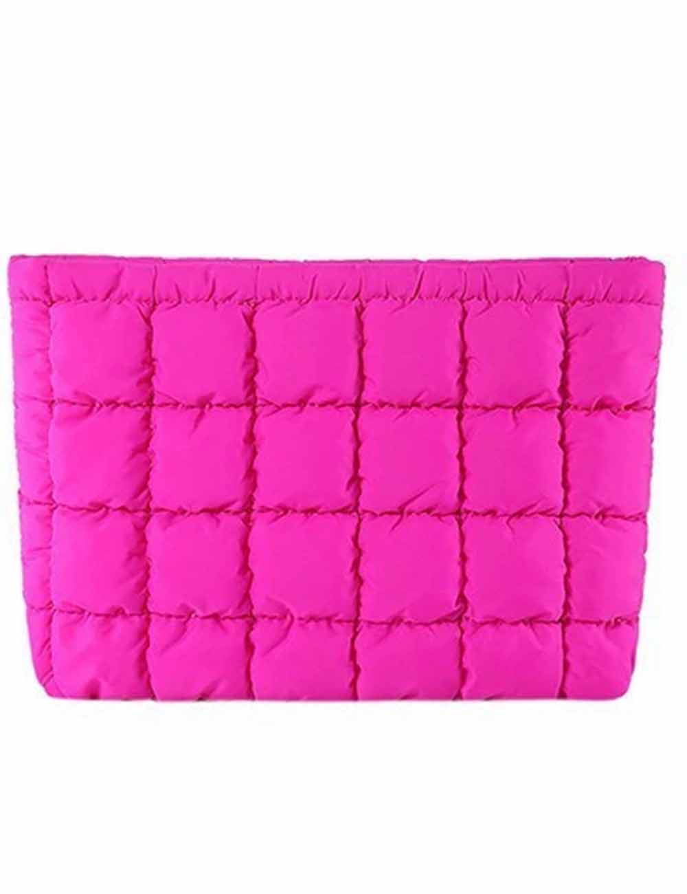 Ladies Solid Color Quilted Zip Closure Puffer Makeup Bag