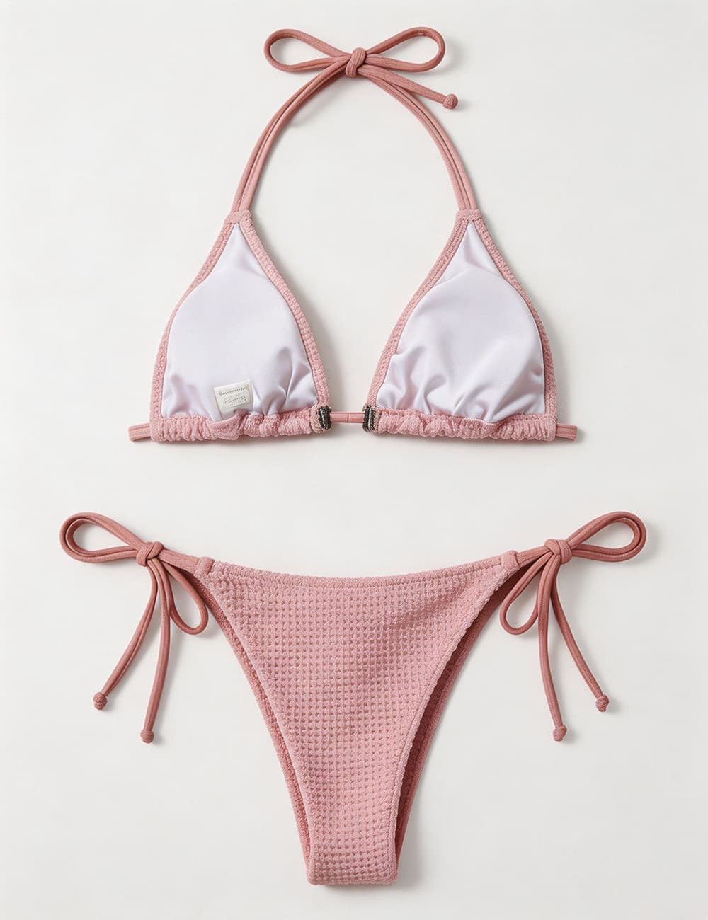 Ladies Waffle Shell Crochet Trim Halter Triangle 2 Piece Bikini Set