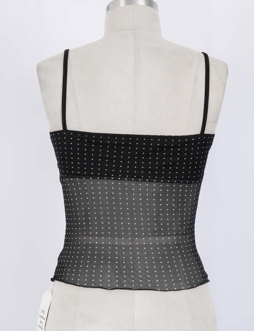 Ladies Rhinestone V-Neck Sheer Mesh Cami Top