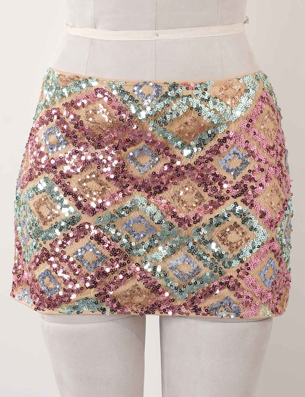 Ladies Boho Colorful Geometric Pattern Sequin Mini Skirt