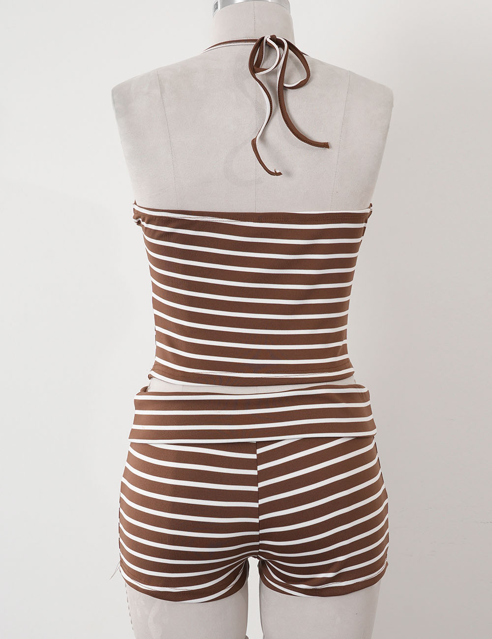Ladies Chic Striped Halter Top & Bodycon Shorts Matching Set