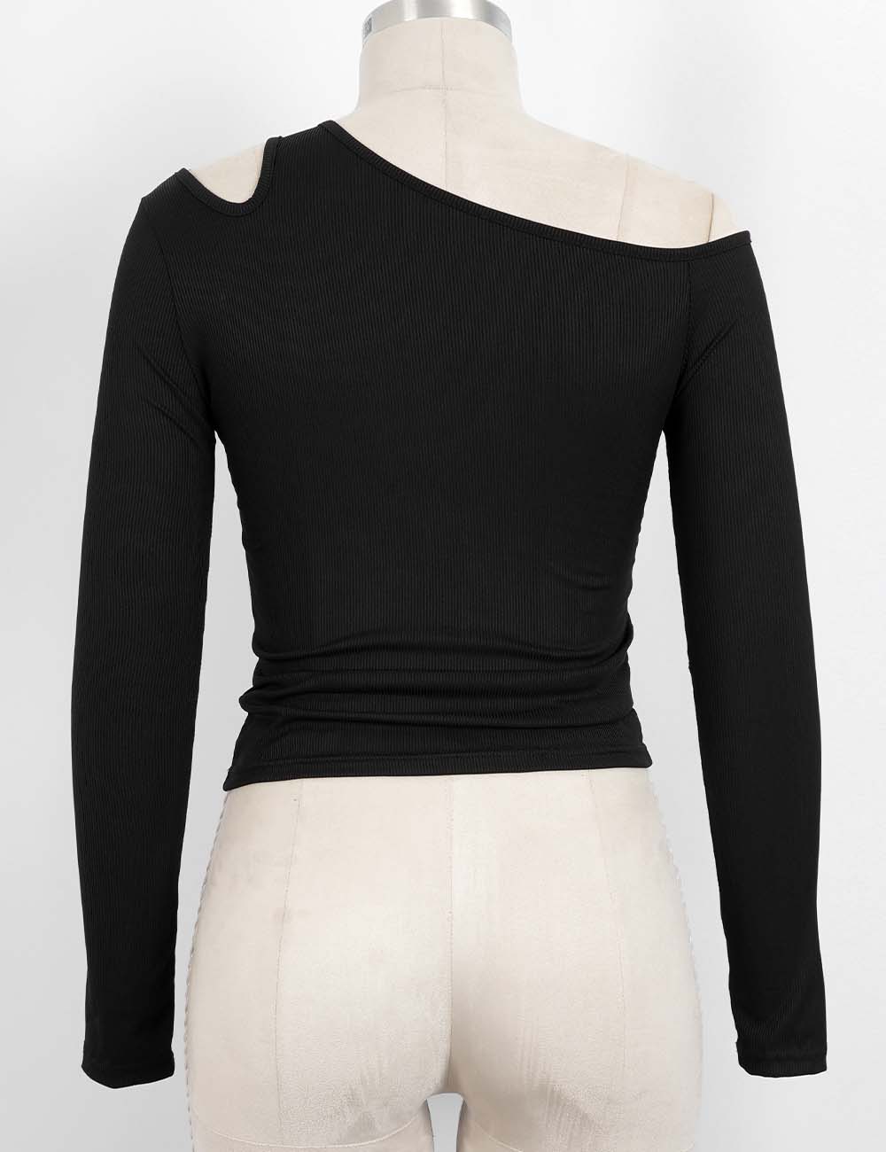 Ladies Chic One Shoulder Cut Out Solid Color Long Sleeves Top