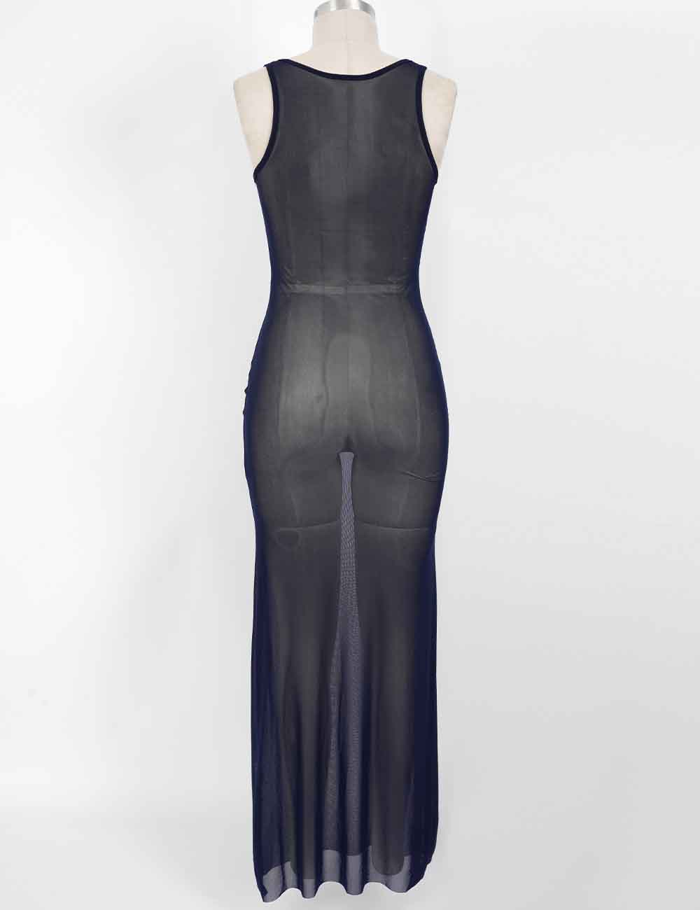 Ladies Beach Sheer Mesh U-Neck Sleeveless Maxi Dress