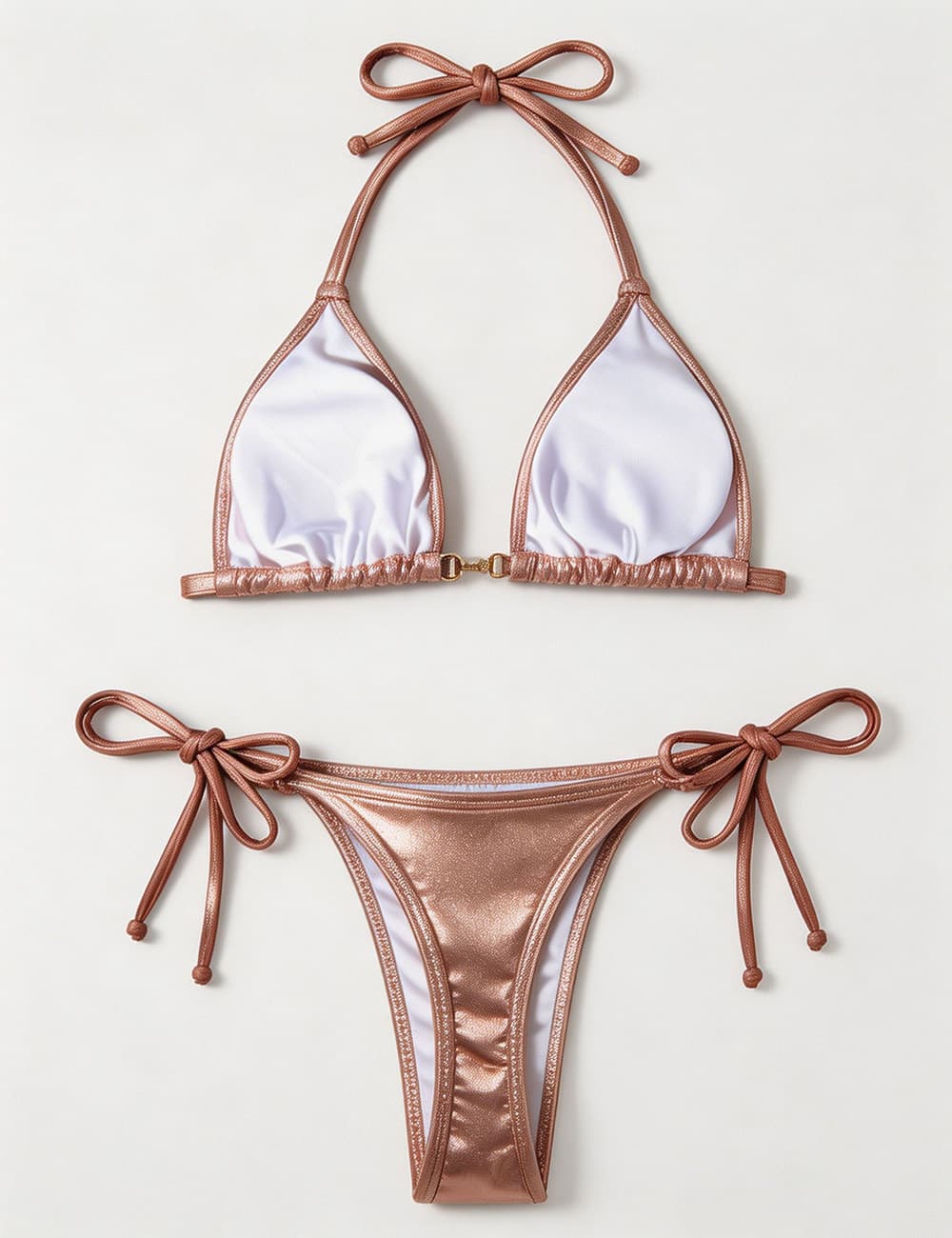 Ladies Metallic Pearl Ring Halter Triangle 2 Piece Bikini Set