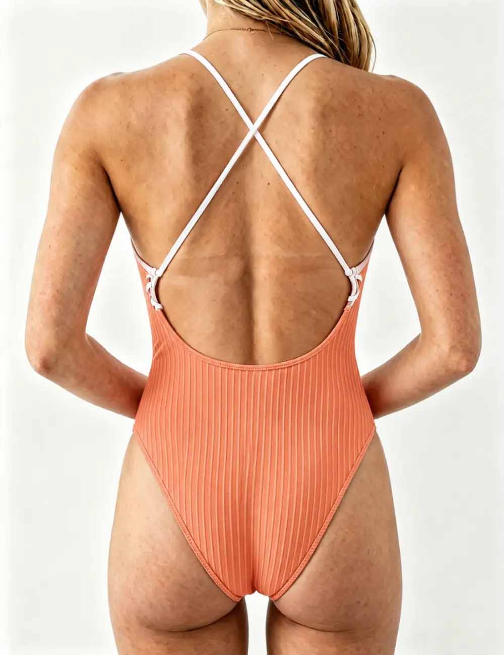 Ladies Lace-Up Accents Along High Leg Cut One Piece Swimsuit