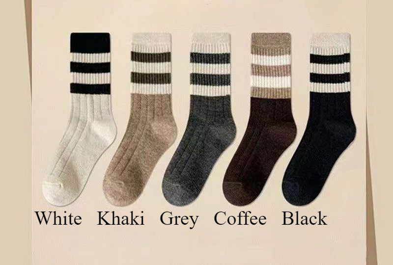 Ladies Rib Knit Color Block Stripe Socks SKASC4176