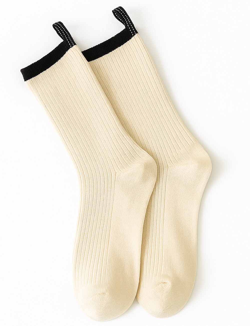 Ladies Color Block Ribbed Knit Midi Calf Socks