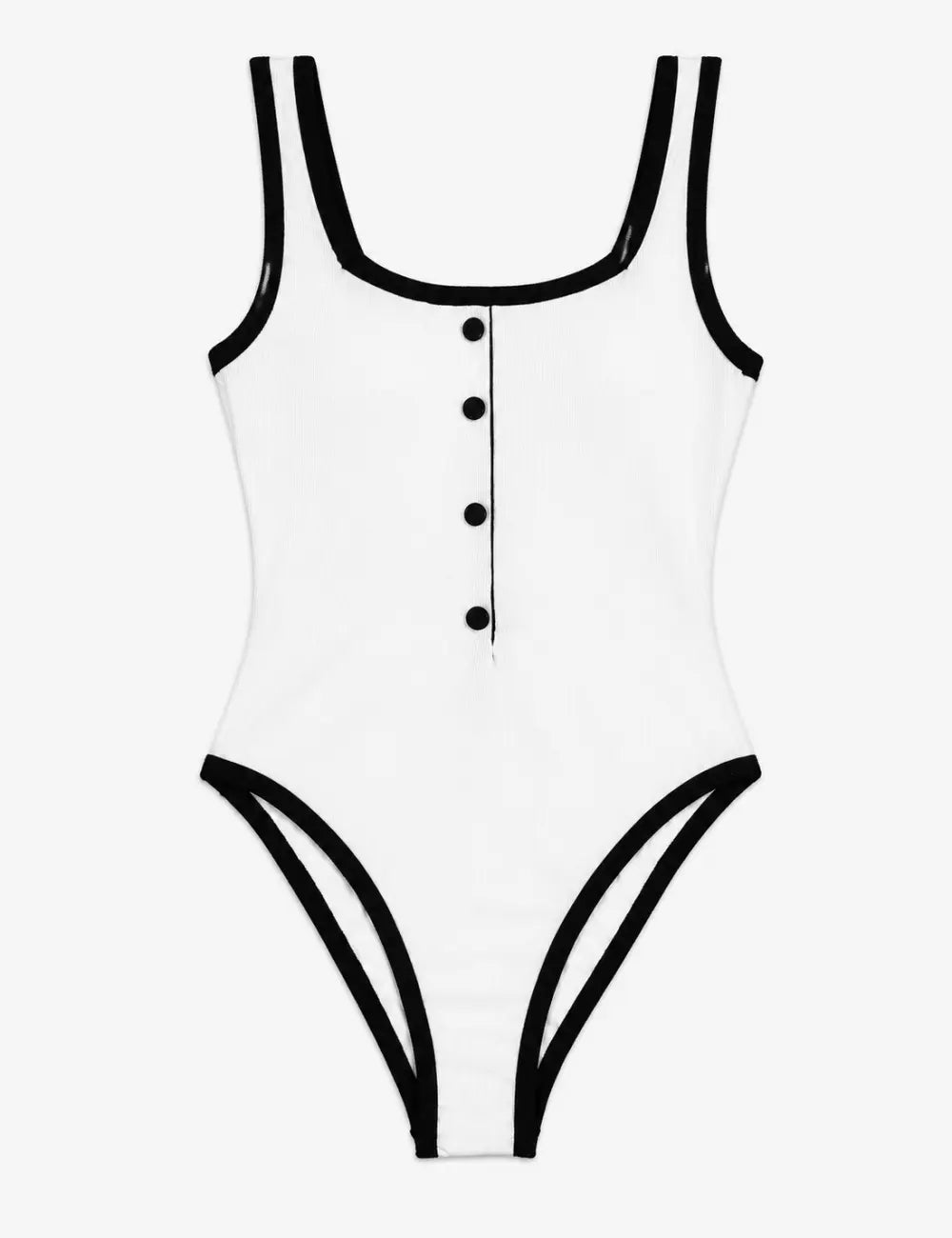 Ladies Contrast Trim Front Button Accent One Piece Swimsuit