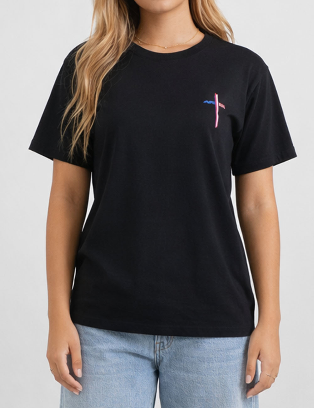 Ladies 4th of July USA Patriotic Cross Short Sleeves Tee