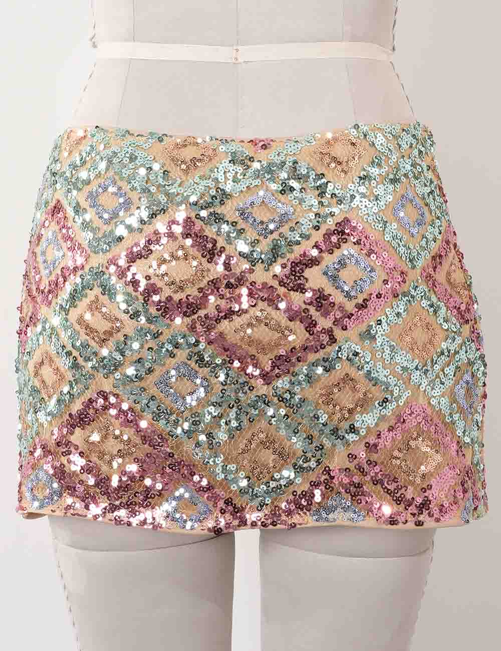 Ladies Boho Colorful Geometric Pattern Sequin Mini Skirt