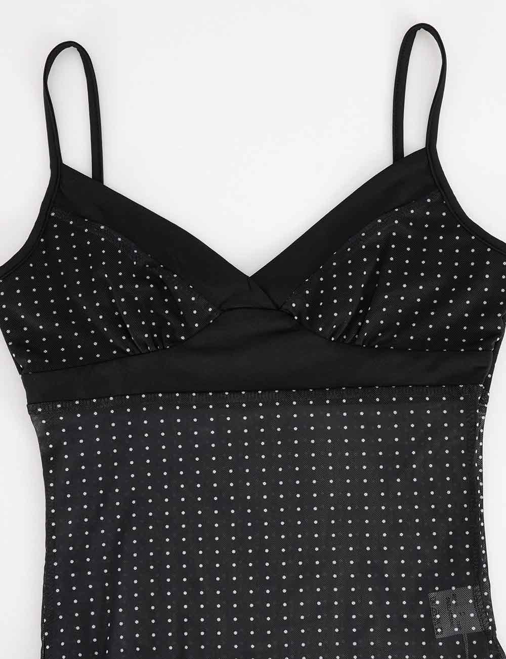 Ladies Rhinestone V-Neck Sheer Mesh Cami Top