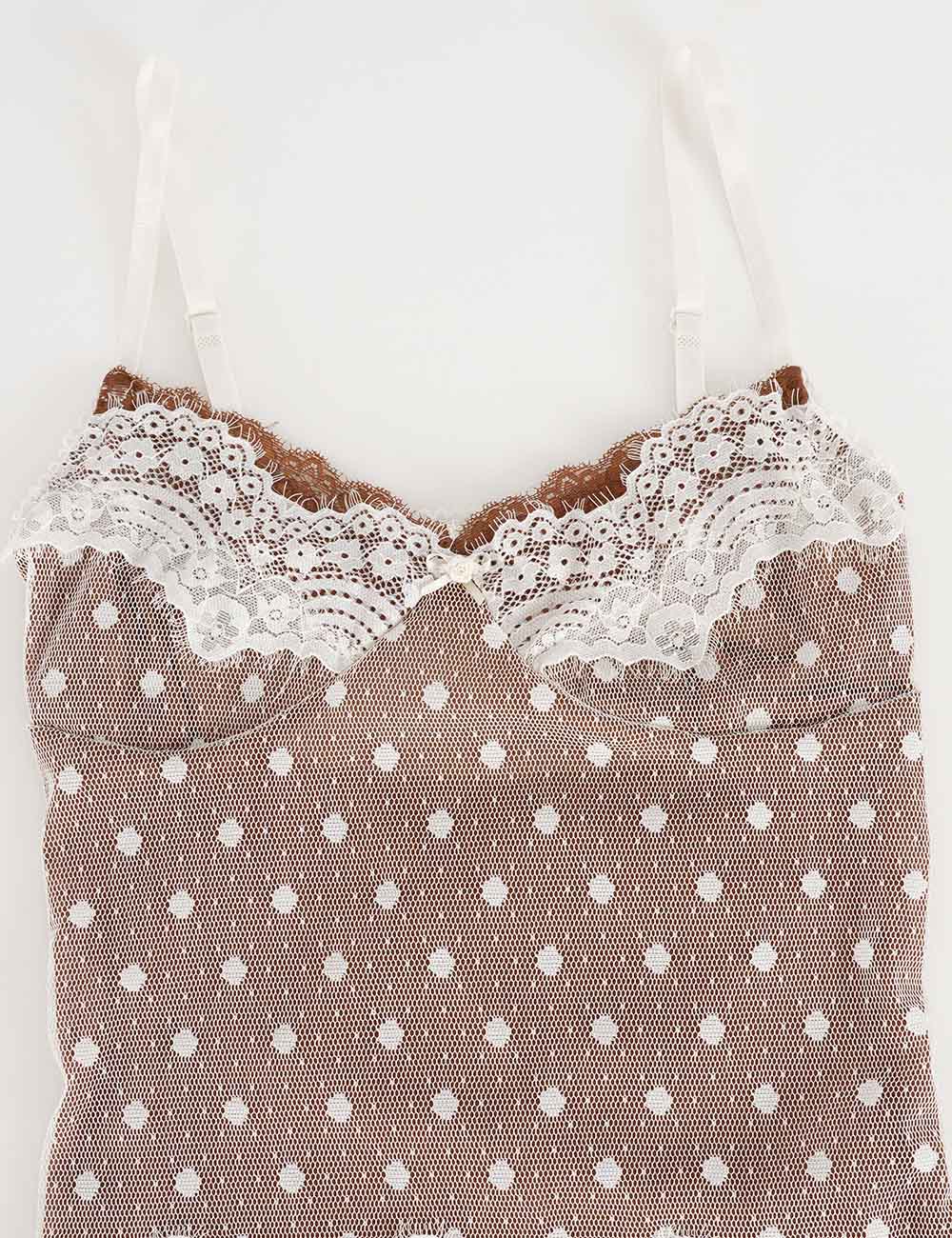 Ladies Lace Polka Dot Scalloped Hem Cami Top