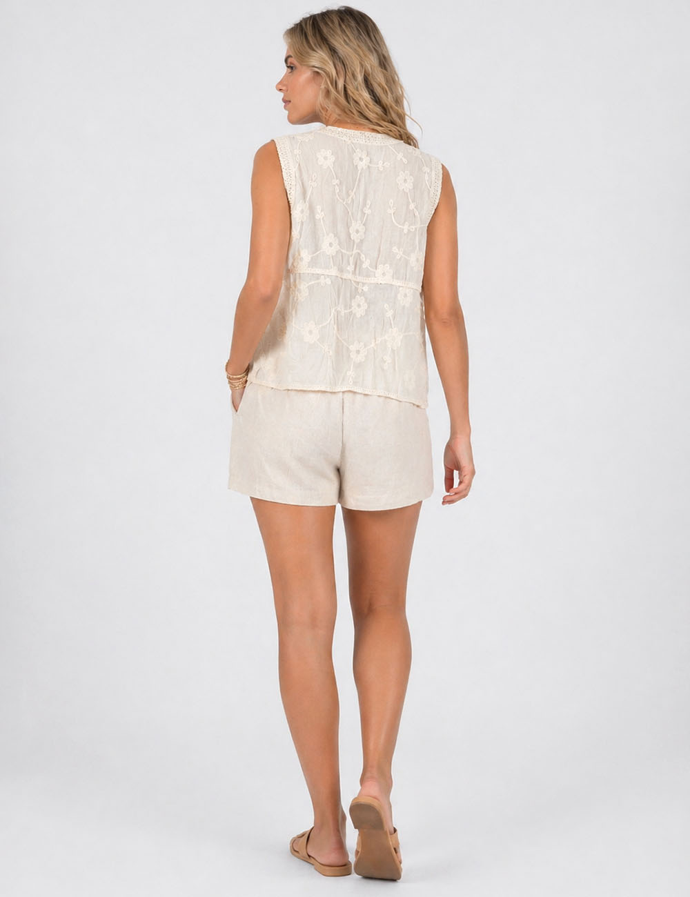 Ladies Boho Floral Embroidered V-Neck Button Front Vest