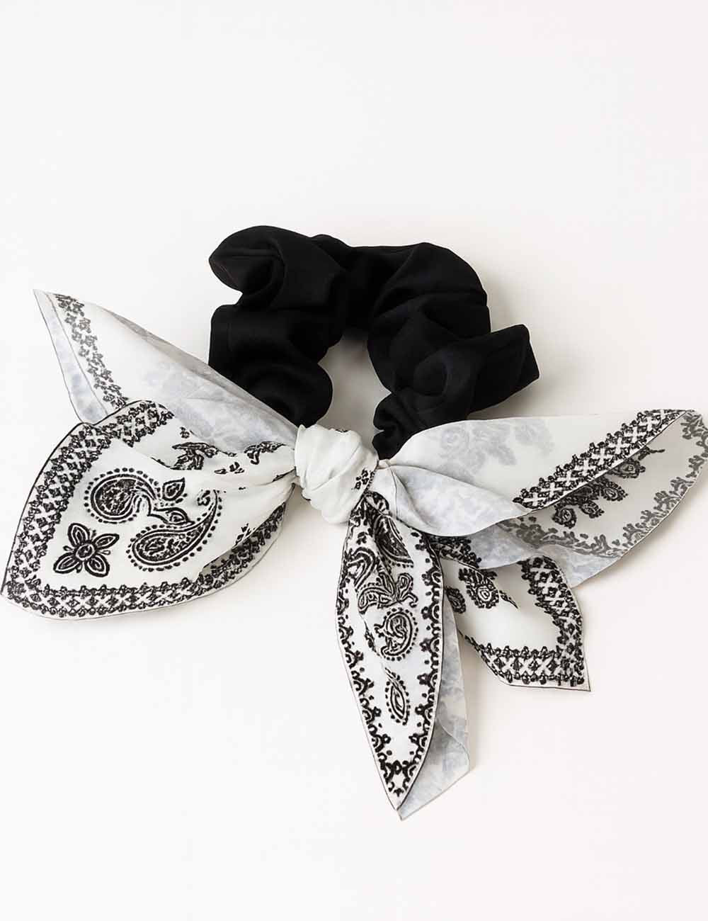 Ladies Vintage Paisley Floral Print Bow Knot Scrunchie