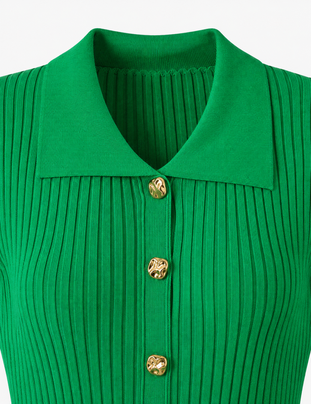 Ladies Chic Ribbed Polo Collar Short Sleeves Maxi Dress