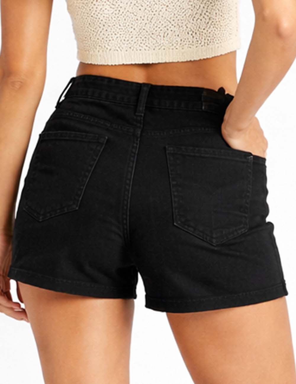 Ladies Solid Color Pockets Denim Shorts