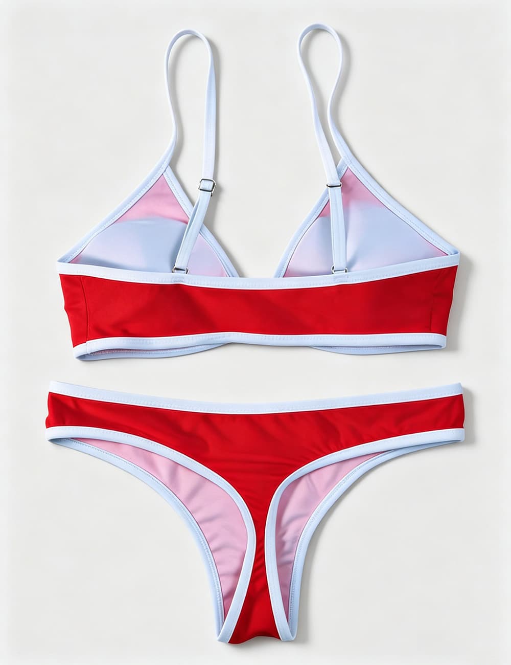 Ladies V-Neck Color Block Triangle Bikini Set