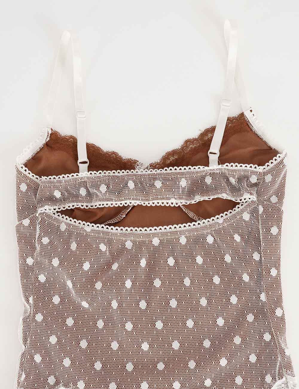 Ladies Lace Polka Dot Scalloped Hem Cami Top