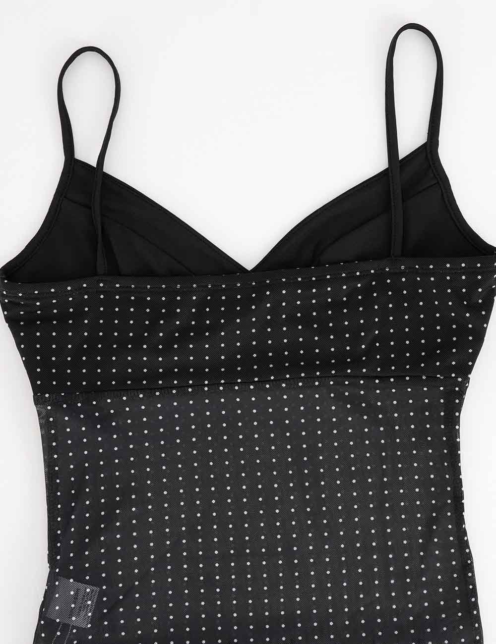 Ladies Rhinestone V-Neck Sheer Mesh Cami Top