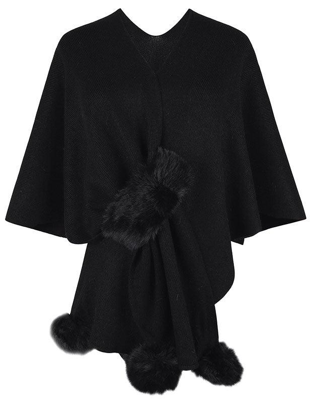 SWEETKAMA Ladies Solid Color Scarf with Faux Mink Knit Shawl SKT4797