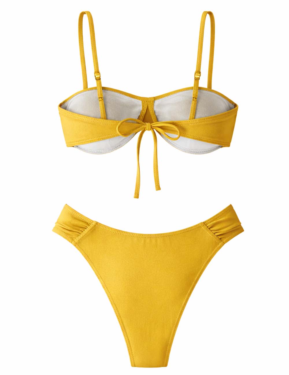 Ladies Solid Color Spaghetti Ruched Underwire Bikini Set
