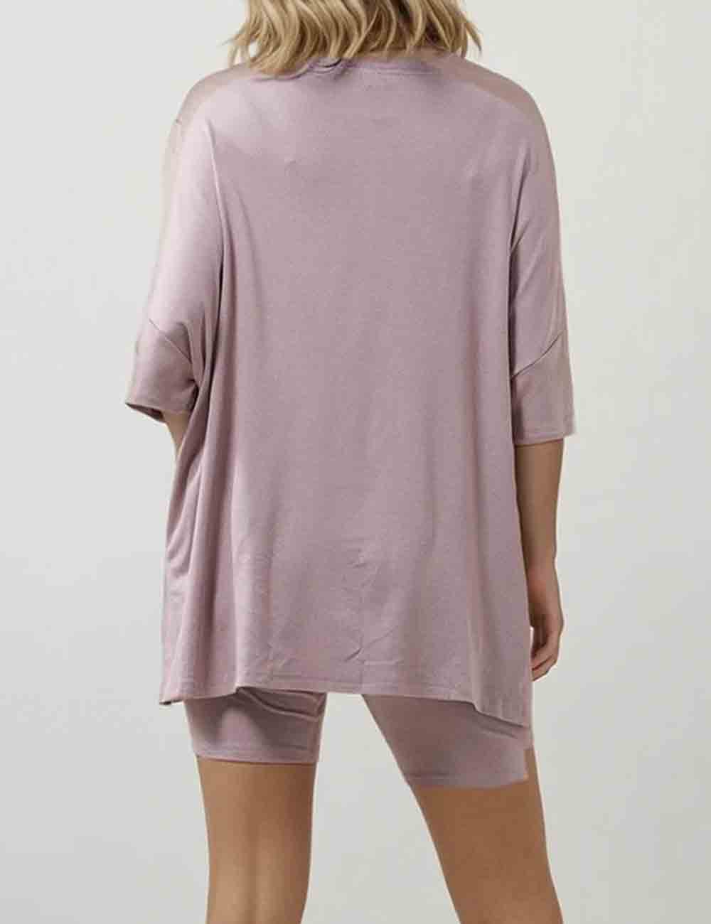 Ladies Solid Loungewear Outfits Loose Top & Slim Shorts Set