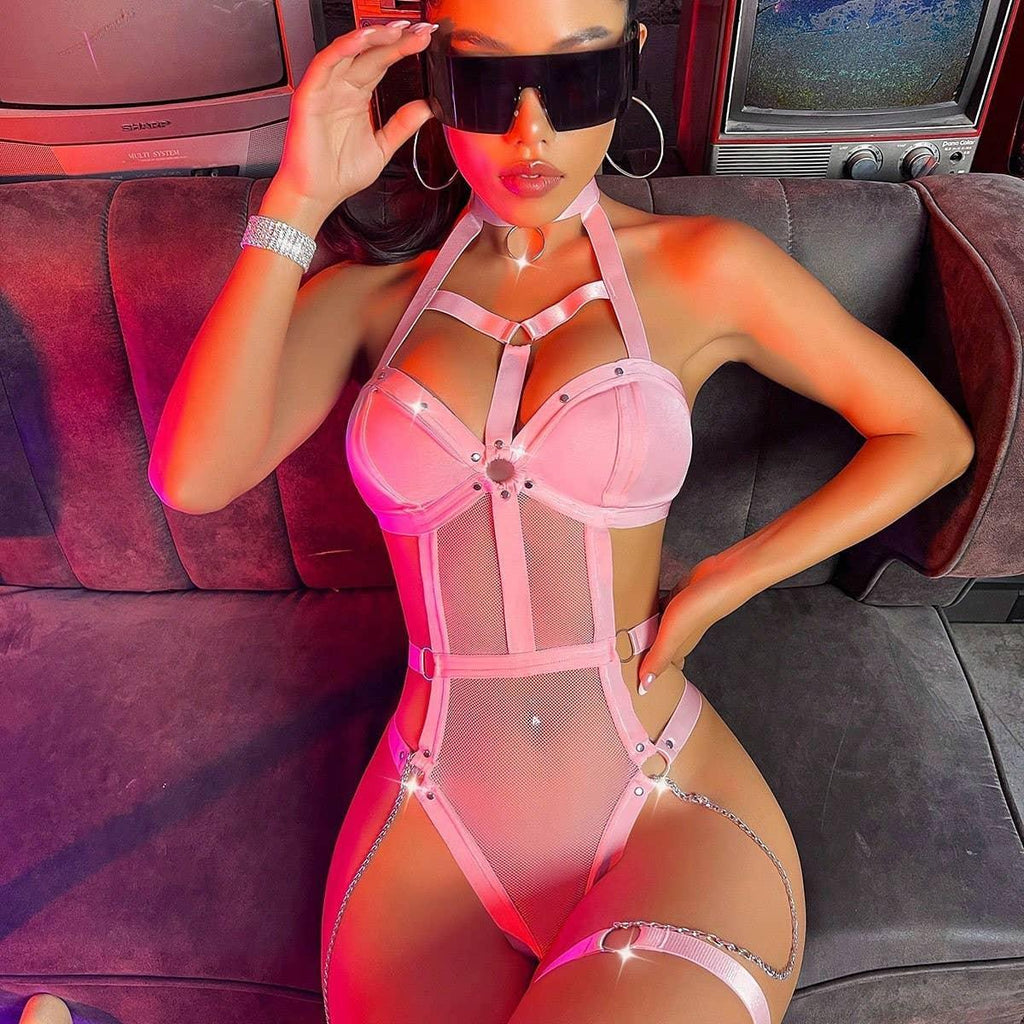 Ladies See Through Bandage Lingerie Set Teddy