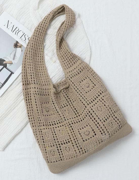 Ladies Square Knit Solid Color Tote Bag SKAB4110