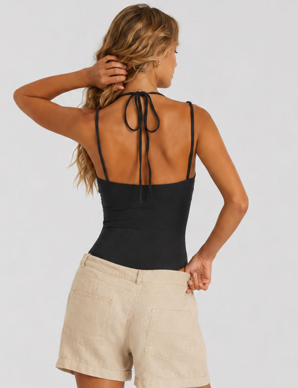 Ladies Lace Backless Spaghetti Strap Bodysuit