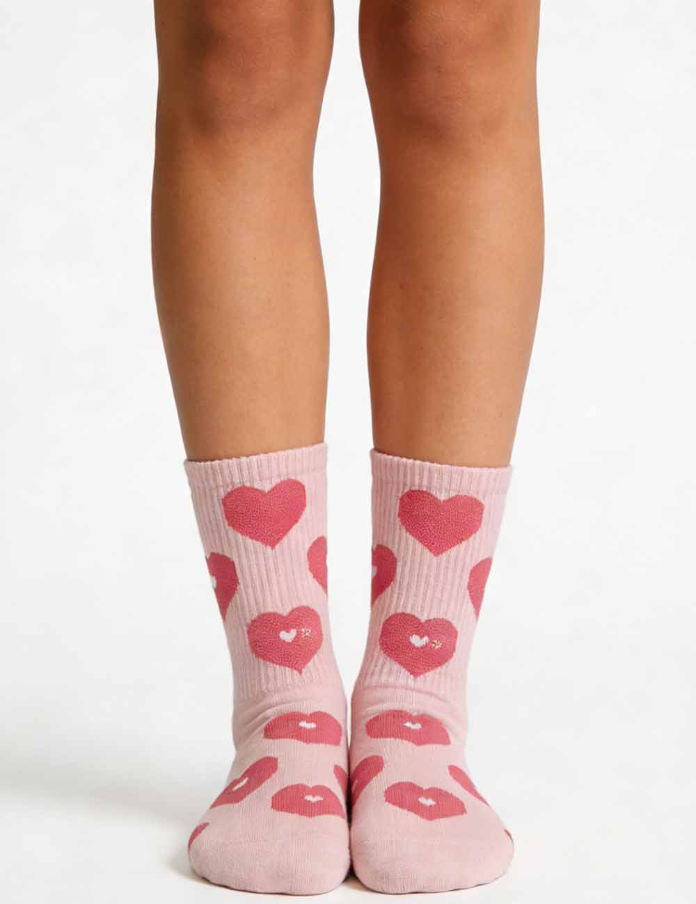 Ladies Valentine's Heart Pattern Knit Midi Calf Socks