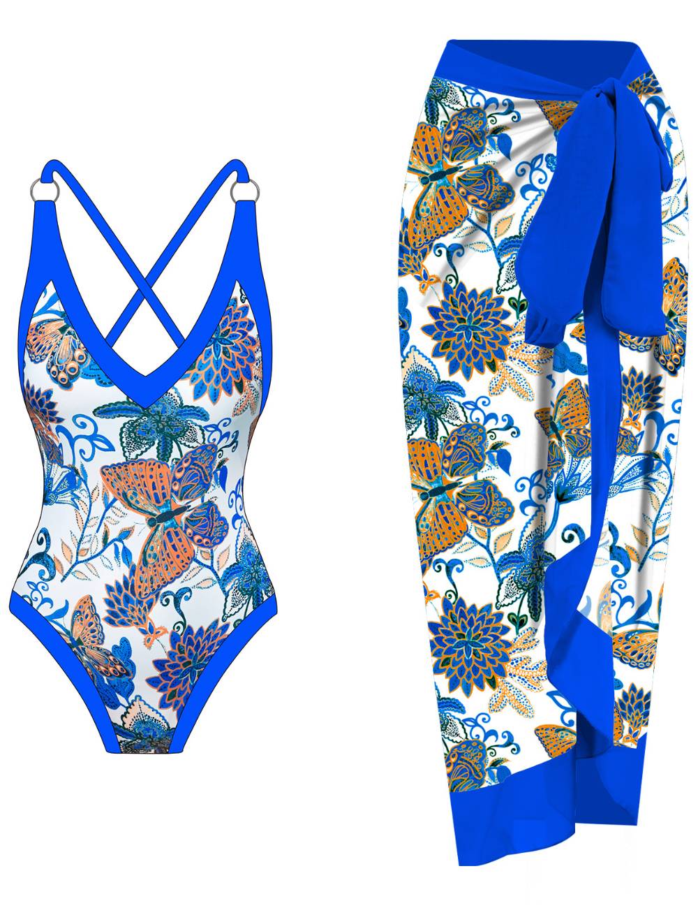 Ladies Floral One Piece Swimwear with Cover SKSW40153